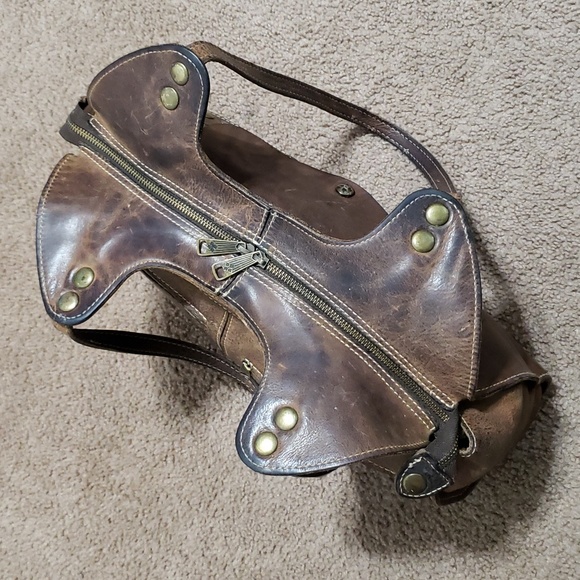 Patricia Nash Large Brown Leather Ergo Studded Satchel Bag Shoulder Hobo Handbag - Picture 11 of 15